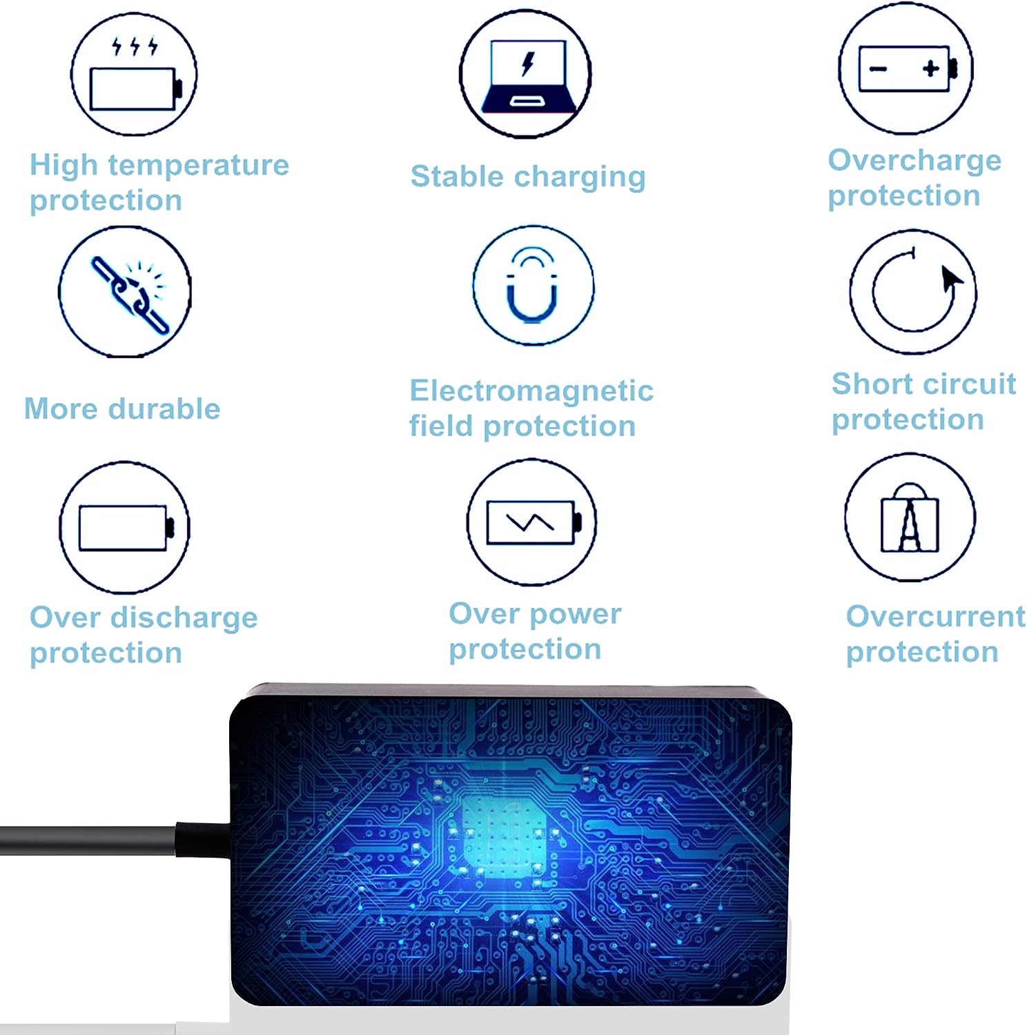 65W Surface Charger Compatible with Microsoft Surface Pro 9, 8, 7+, 7, 6, 5, 4, 3, X, Model: 1706, 1866, 1824, 1796, 1769, 1724, 1625, 1631, 1735, 1736, 1943, 1867, with USB Port 5V-1A 5W image 5