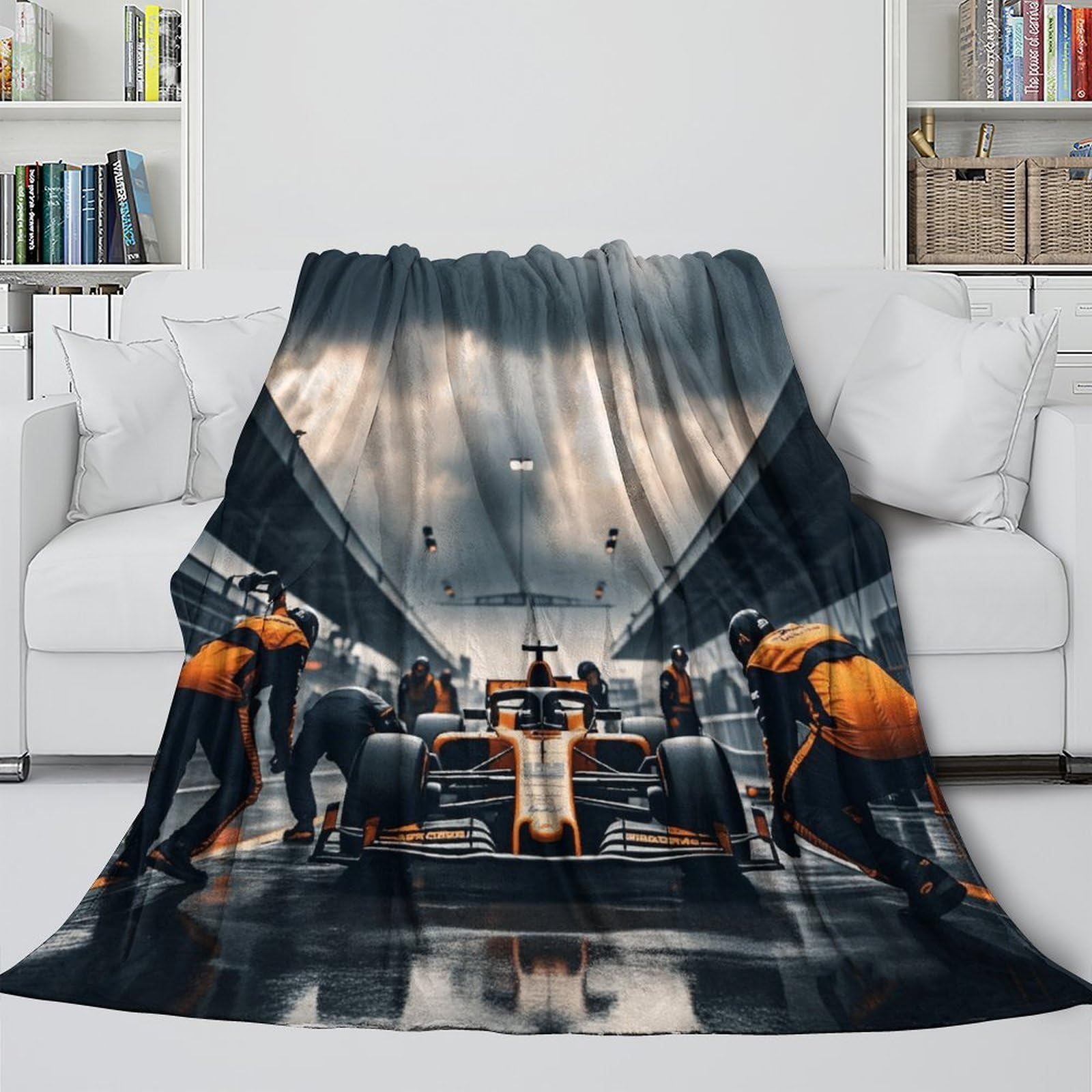 Formulaa Racing Przytulny koc wełniany, 200 x 230 cm, biały, puszysty, miękki, ciepły koc Sherpa na kanapę, do salonu, na zimę/jesień