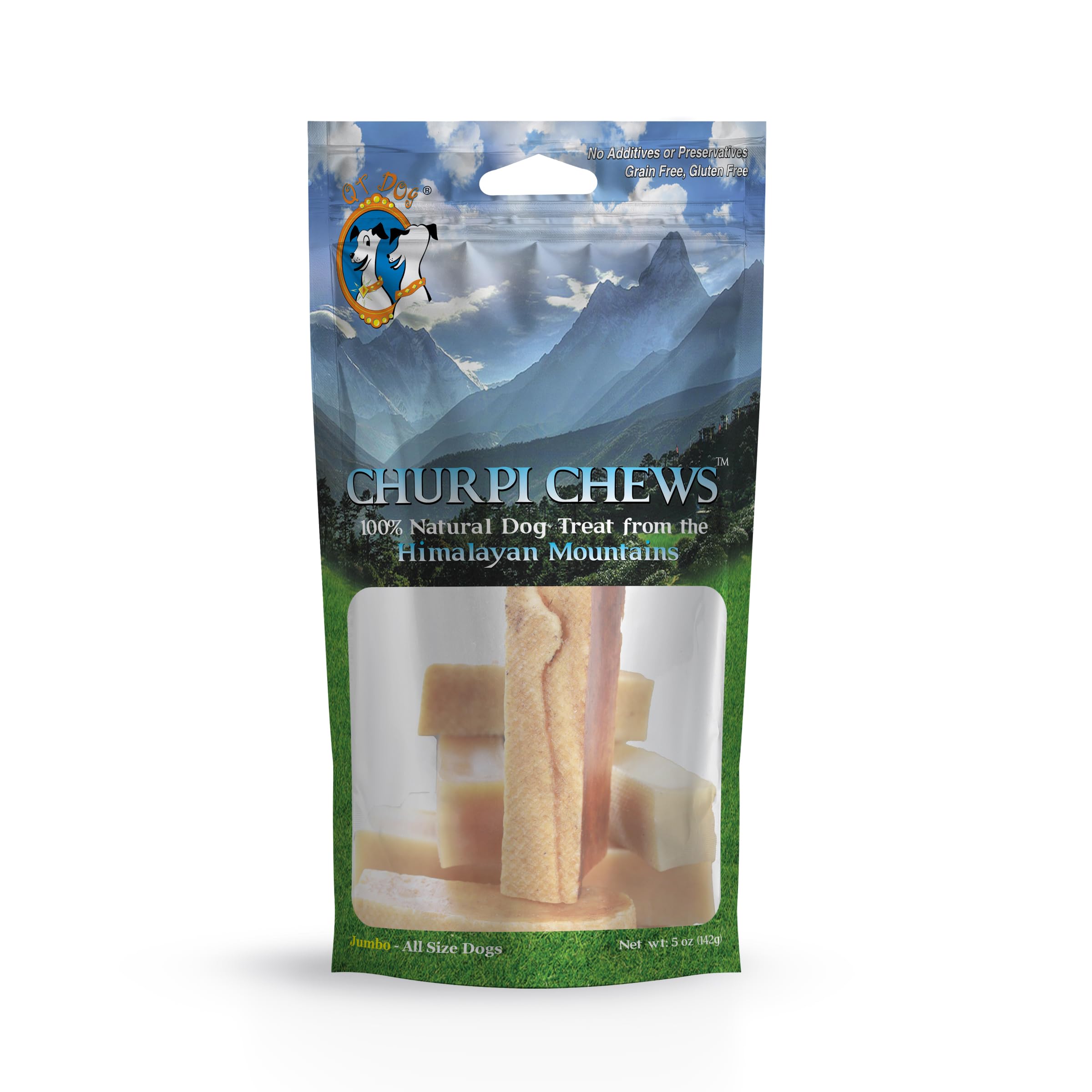 QT Dogs Jumbo Churpi Chews - 100% All-Natural Himalayan Yak Cheese for Dogs, Limited Ingredients - Protein-Packed & Long-Lasting - No preservatives, Gluten-Free, Odor Free Dental Chews, (5 oz,1pcs)