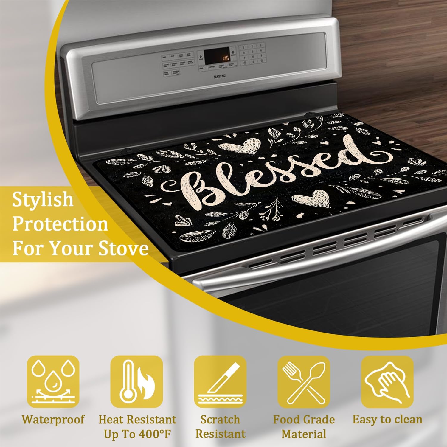 Blessed Electric Stove Top Cover Protector,Glass Top Gas Stove Pad Heat Resistant Range Cooktop Mat for Kitchen 28"x20"