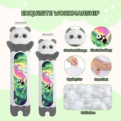 Miniatura 3 de Mewaii Almohada larga de peluche con forma de panda, 20 pulgadas, lindos animales de peluche kawaii suaves, almohada de peluche de panda, juguete de