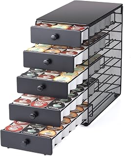 Nifty Coffee Pod Drawer – Black Satin Finish, Compatible with K-Cups, 90 Pod Pack Capacity Rack, 5-Tier Holder, XXL Storage, Stylish Home or Office Kitchen Counter Organizer