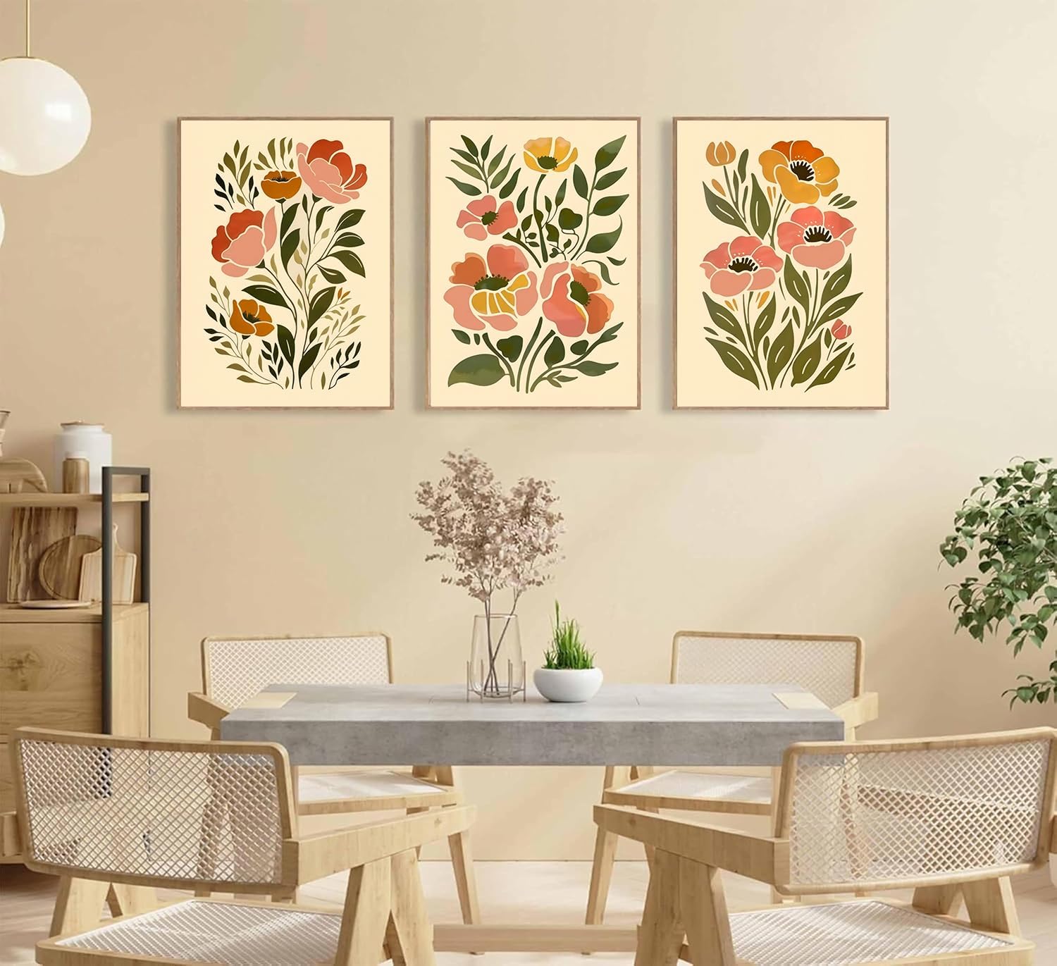 SFXYRTAH 3Pcs Boho Floral Wall Art Abstract Botanical Flower Canvas Prints Minimalist Plant Posters Printing Artwork for Living Room Bedroom Office Home Decor Unframed (16x24in posters)
