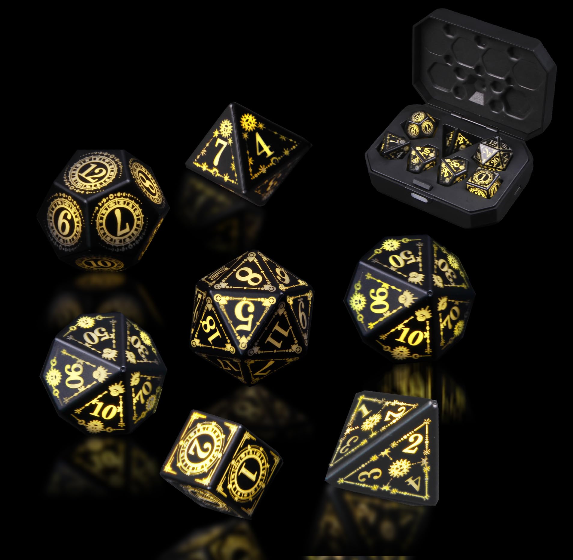 ORUZA Light up Dice Set, 7 PCS Rechargeable LED DND Dice with Charging Box