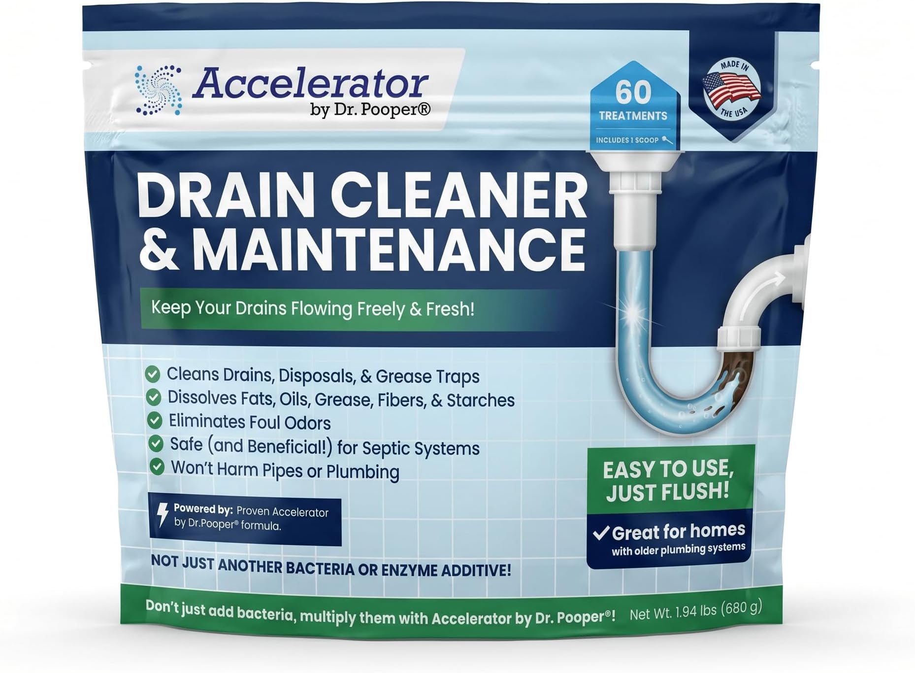 Drain Cleaner & Maintenance - Clears Organic Clogs & Grease in Pipes & Drains and Keeps Them Clean - Eliminates Odors - Non-Toxic & Pesticide-Free - Septic-Friendly - Made in USA