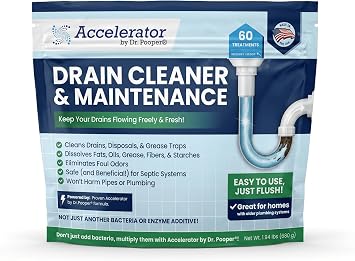 Dr. Pooper Drain Cleaner & Maintenance Grease Trap & Pipe, Septic Safe | Clears organic clogs and grease in drains, pipes and grease traps. Eliminates odors. Non-toxic, pesticide-free, made in USA.