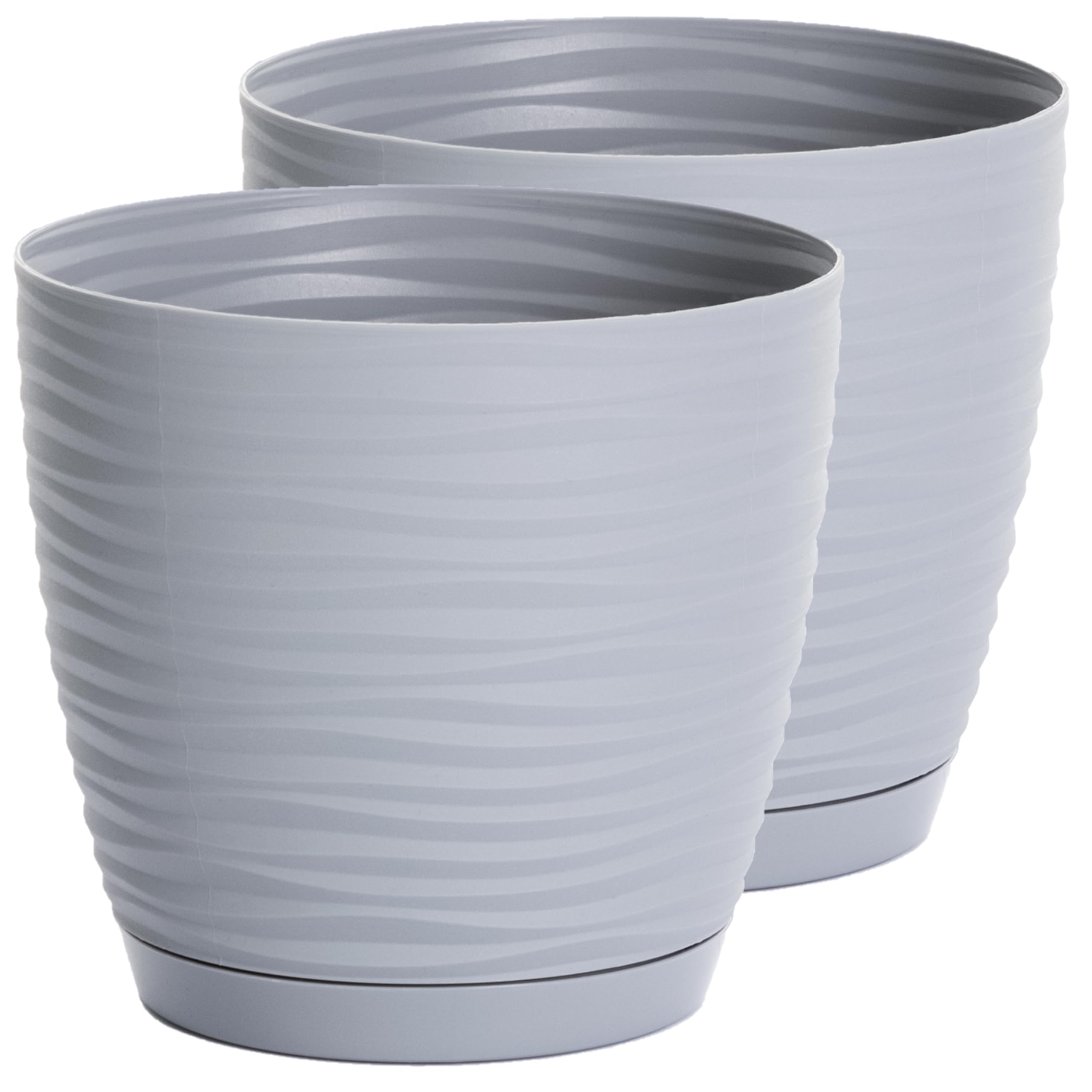 Home Garden Ornaments Plant Pots Indoor, Set of 2 Plastic Flower Pots with Saucer and Drainage Holes