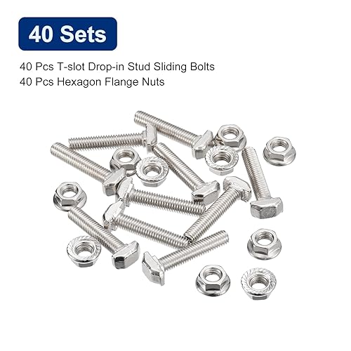 Miniatura 9 de uxcell M5x16mm T Ranura Drop-in Bolt y M5 Juego de tuercas hexagonales M5 de brida hexagonal, 10 juegos de tornillos deslizantes en forma de T de