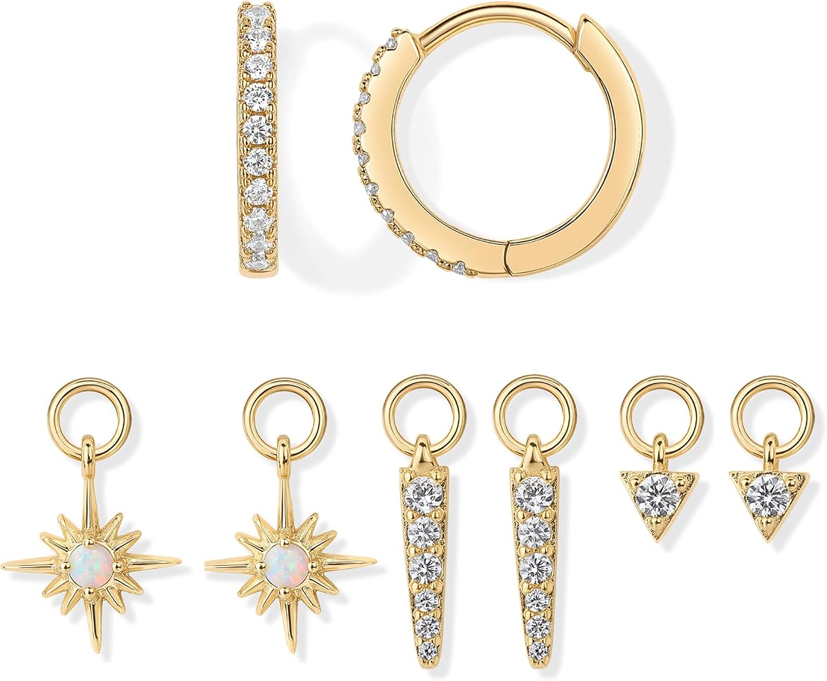 PAVOI 14K Gold Plated Mix & Match Charms Dainty Huggie Earrings for Women