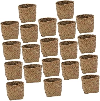 Hohopeti 20 Pcs Natural Grass Woven Candy Storage Box Wedding Favor Containers for Treats Sweets Cookies for Parties Special Occasions