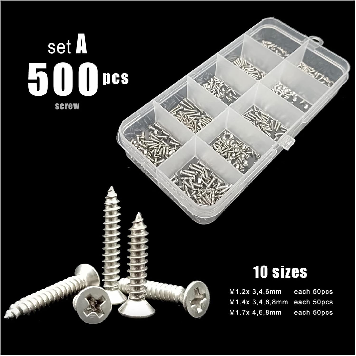 Youngran 400/2100 M1.6 M2 M2.5 M3 M4 Black Grade 10.9 Steel Hexagon Hex Socket Flat Countersunk Head Screw Bolt Nut Washer Assortment Kit Leisurely (Color : Set A 400pcs)