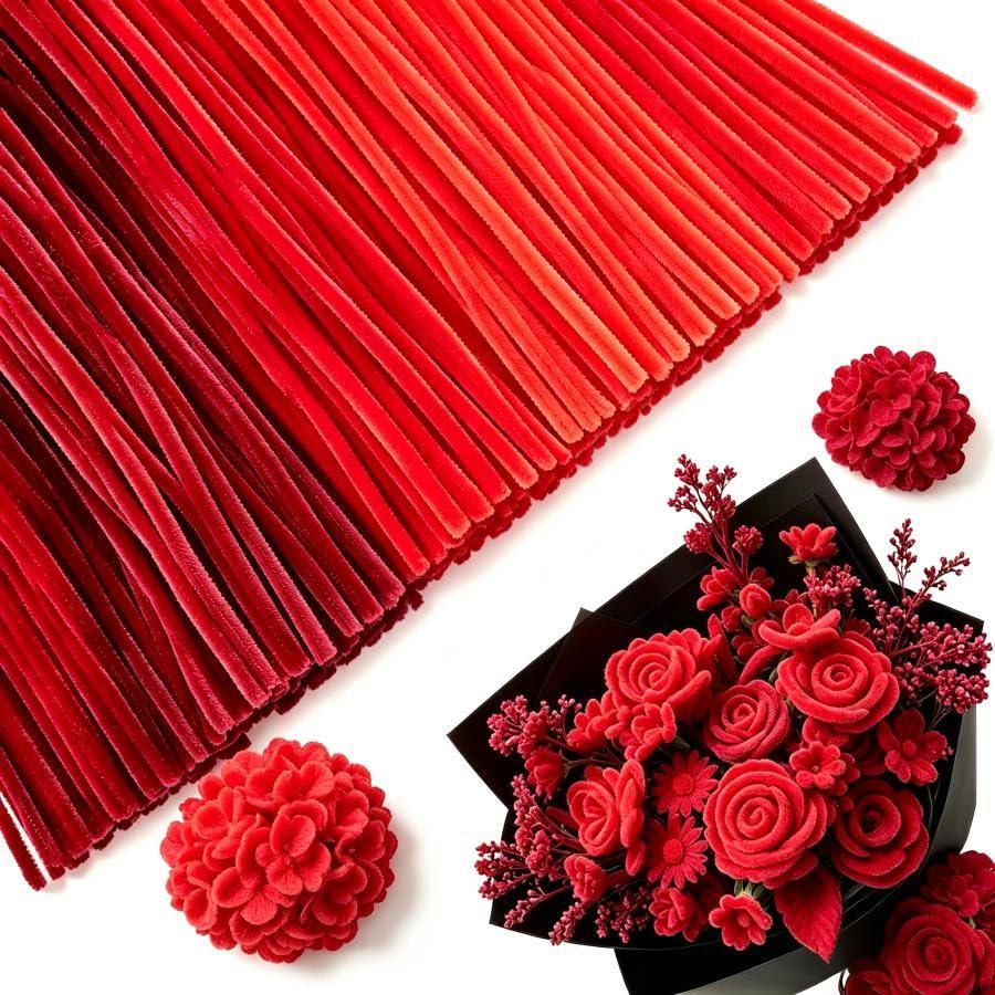 Caydo 500 Pieces Red Pipe Cleaners for Flowers Craft Chenille Stems Bulk for Mothers Day Creative Gift and Kids Crafts Projects Making
