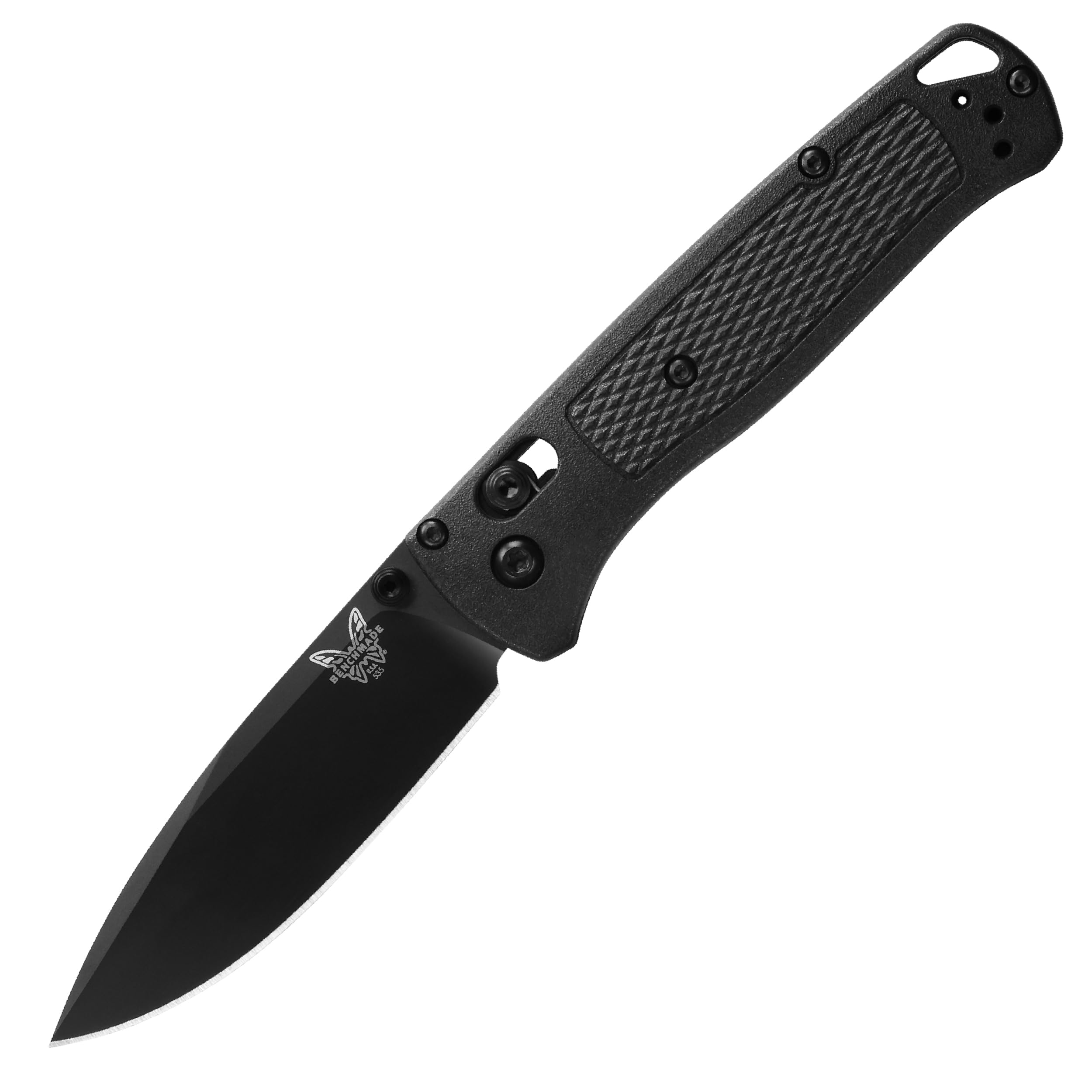 Benchmade Couteau pliant de randonnée 535BK-2 – Lame noire à bord uni, lame 82 mm, manche en fibre de carbone