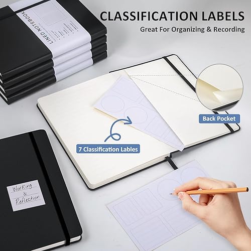 Miniatura 5 de Cuaderno rayado para mujeres y hombres, 200 páginas A5 de cuero de tapa dura para escribir, viajes, escuela, oficina, trabajo, negocios, cuadernos