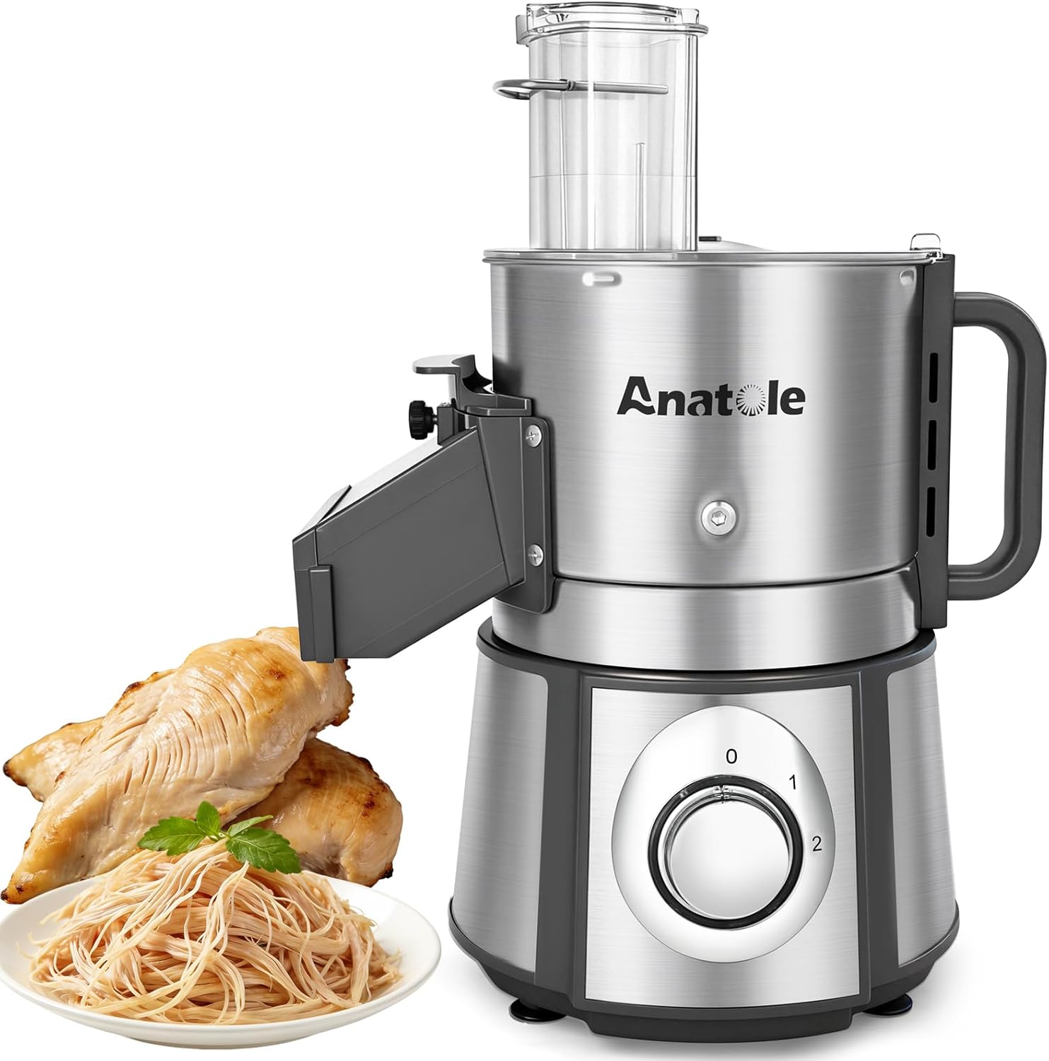 Anatole Electric Chicken Breast Shredder Commercial Meat Shredder Tool 16-Cup Stainless Steel Heavy Duty Auto Discharge 300W 110V for Home Restaurant