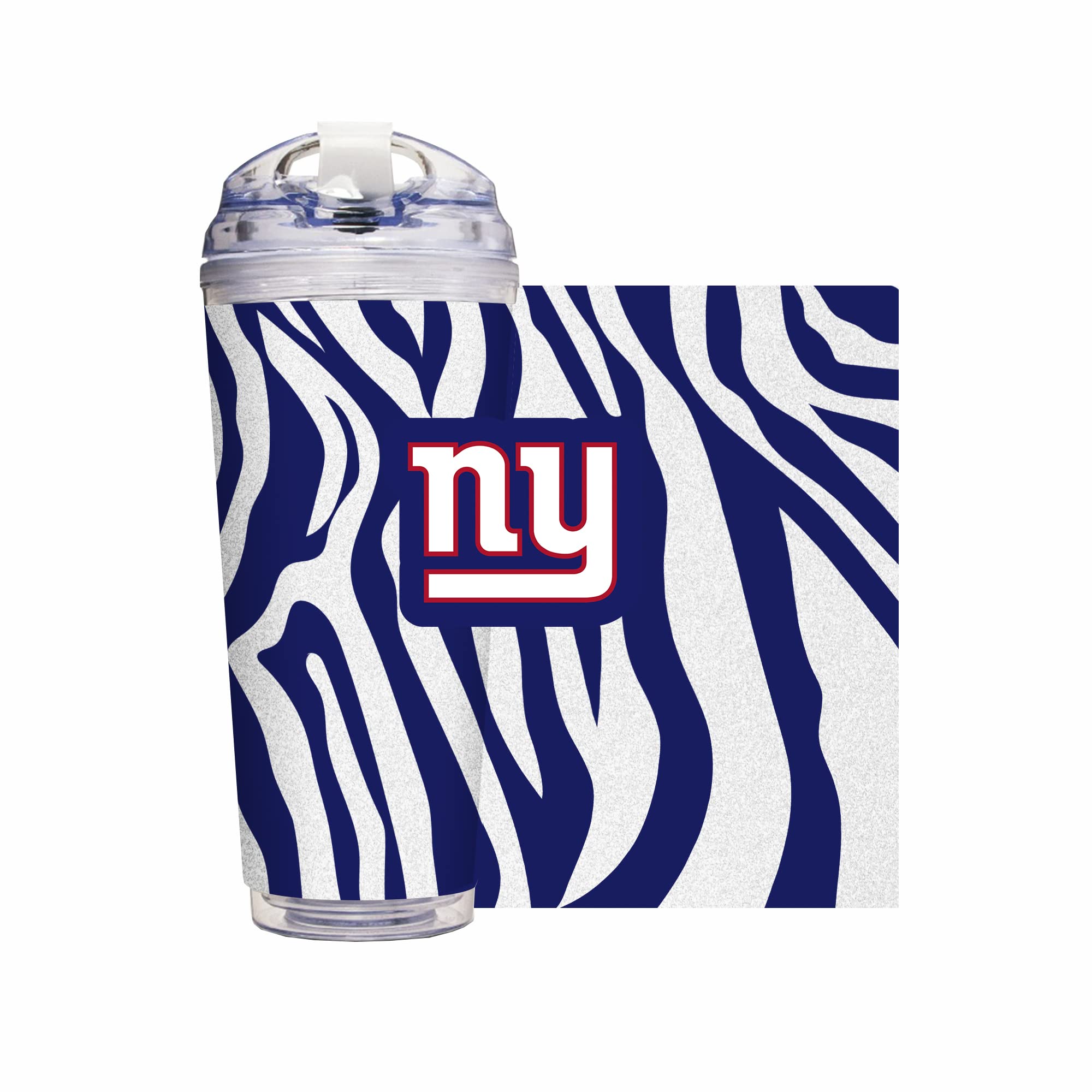 Rico Industries NFL Football Glitter 24oz Acrylic Glitter Tumbler with Hinged Lid, Officially Licensed Double Wall Tumbler with Straw