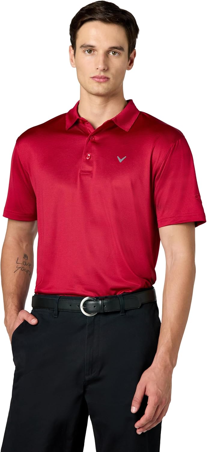 Callaway Mens Fine Line Stripe Short Sleeve Stretch Golf Polo, Moisture-Wicking, Sun Protection (Available in Big & Tall)
