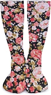 Lsjuee Red and Pink Floral Unisex Compression Socks Thick High Socks Warmer Long Socks