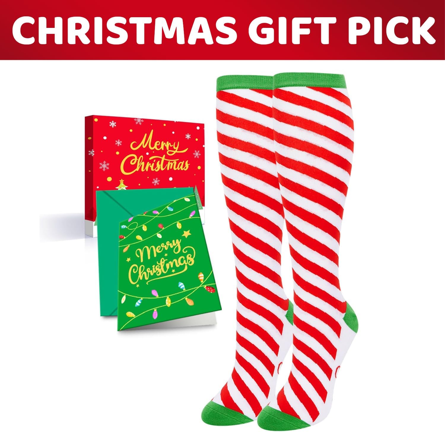 HAPPYPOP Candy Cane Knee High Socks - Kids Christmas Gifts Box with Greeting Card - Image 3