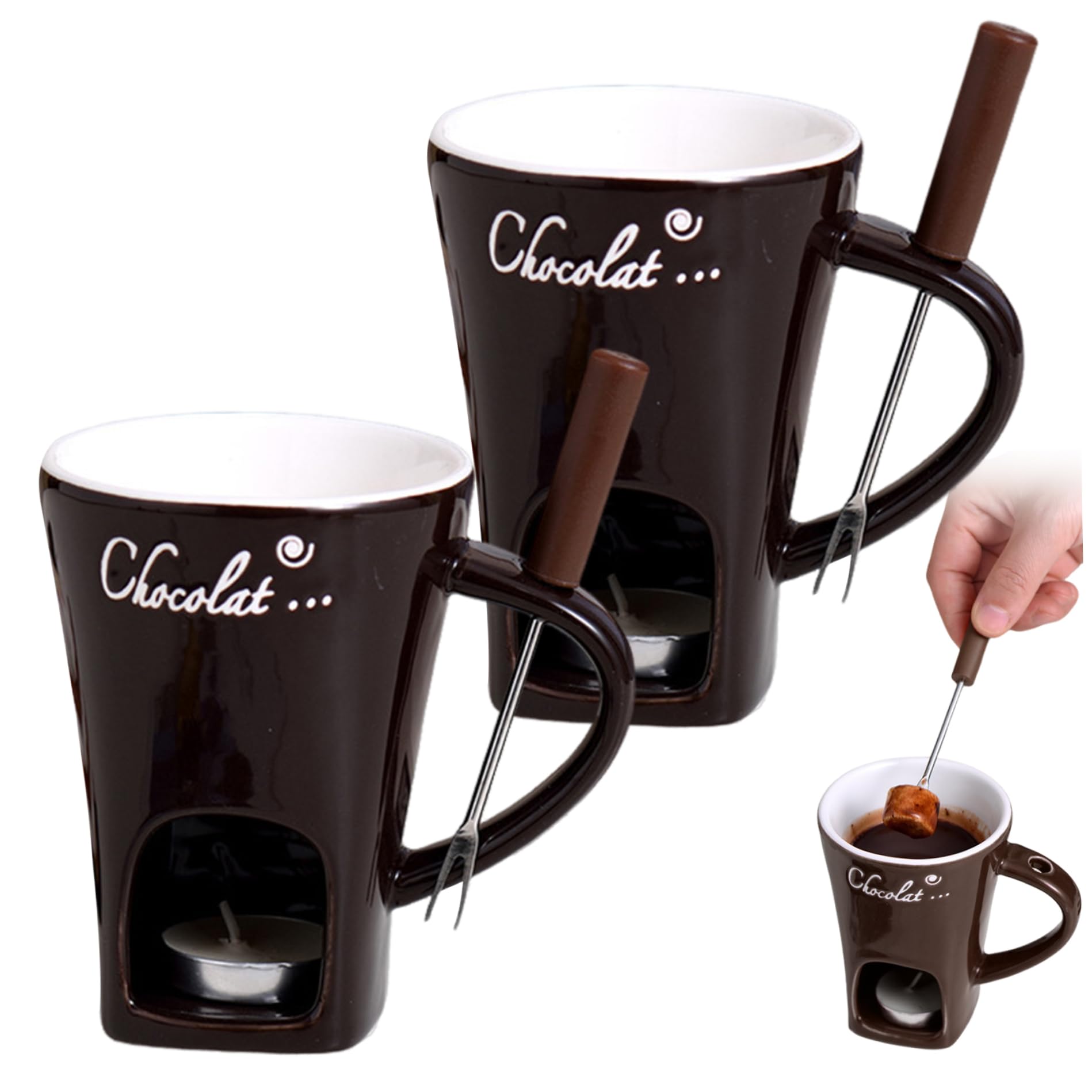Tasse à fondue au chocolat anti-refroidissement avec rangement fourchette intégré