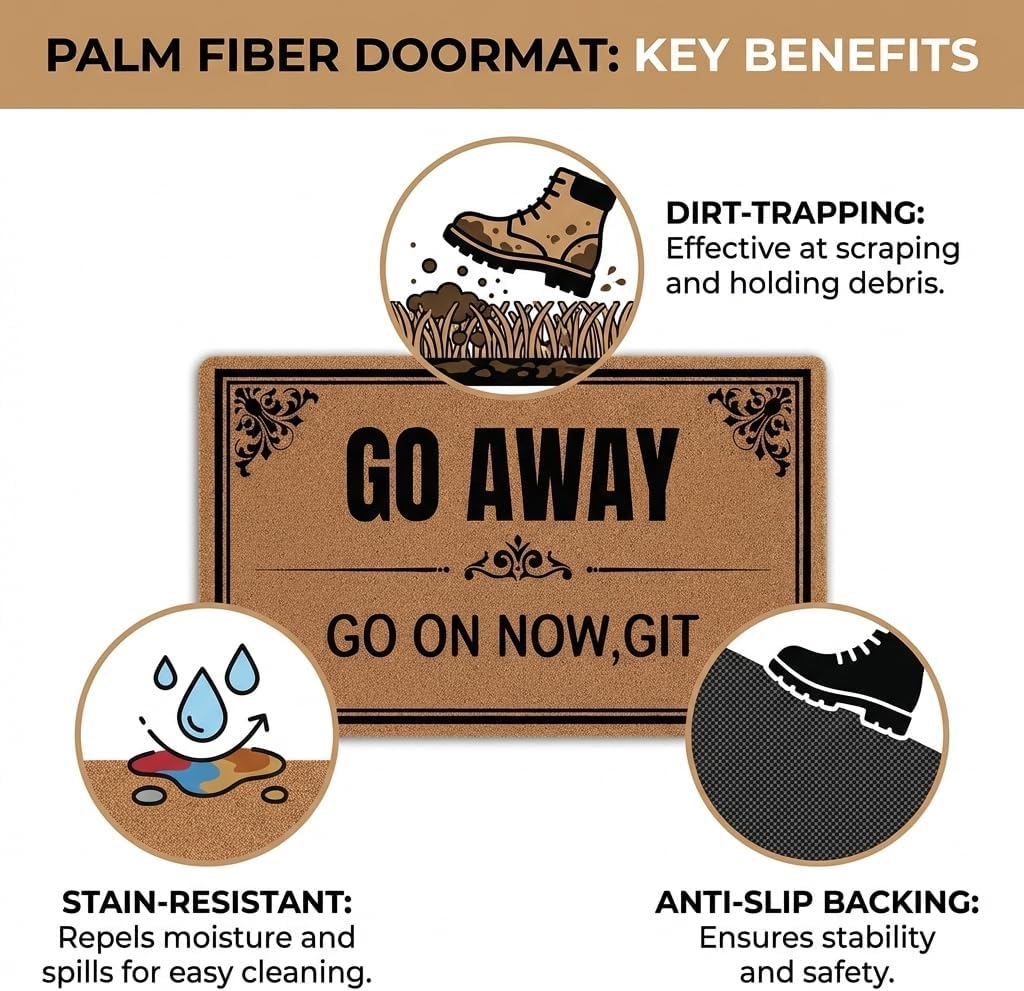 Go Away Go On Now Git 30"x17" Non-Slip Mat Welcome Mats Funny Doormats for Entrance Way Outdoors Indoor Washable Cute Holiday Welcome Mats for Entryway with Rubber Backing