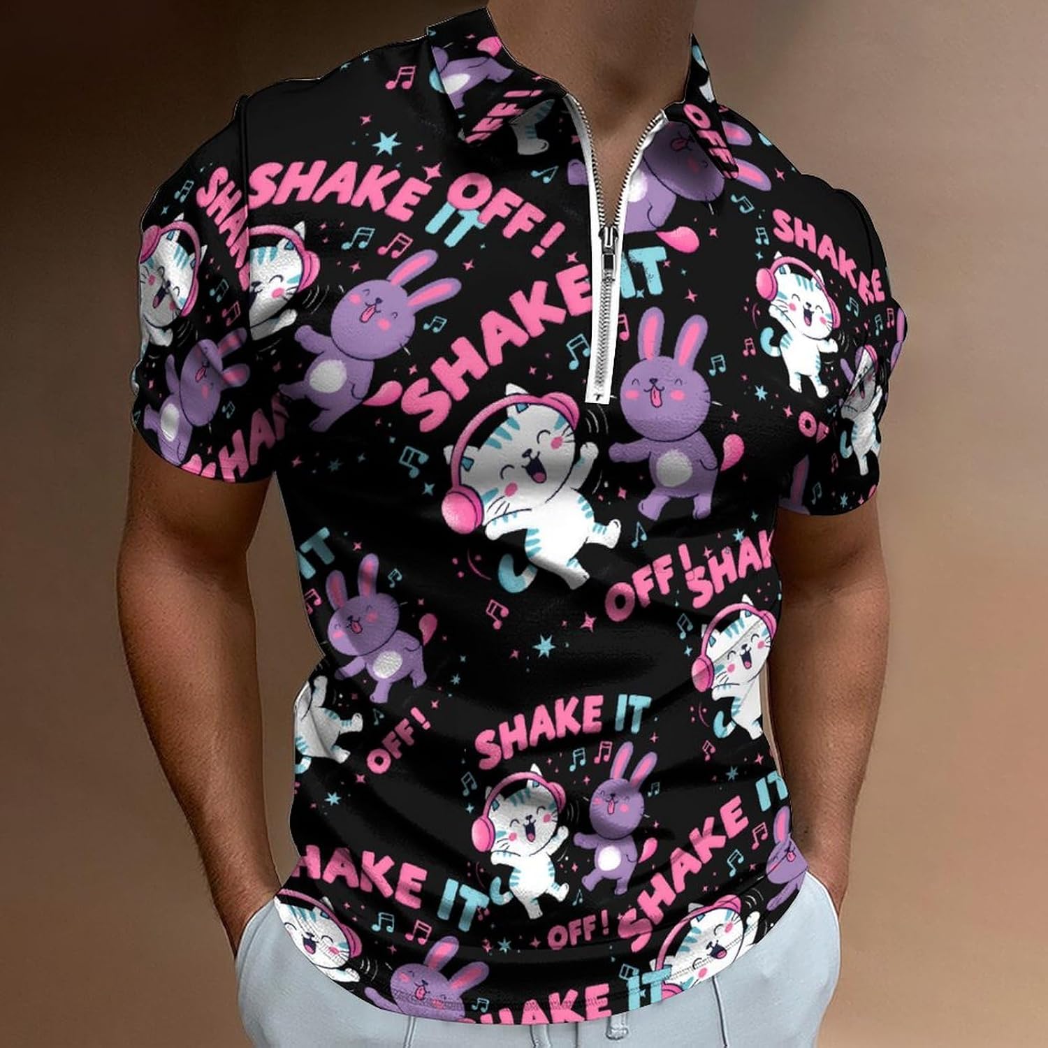 Shake It Off! Polo Shirts for Men Short Sleeve Athletic Golf Tees Tops | Casual Summer Zippered V Neck Mens T-shirts Sports Quick Dry Tennis
