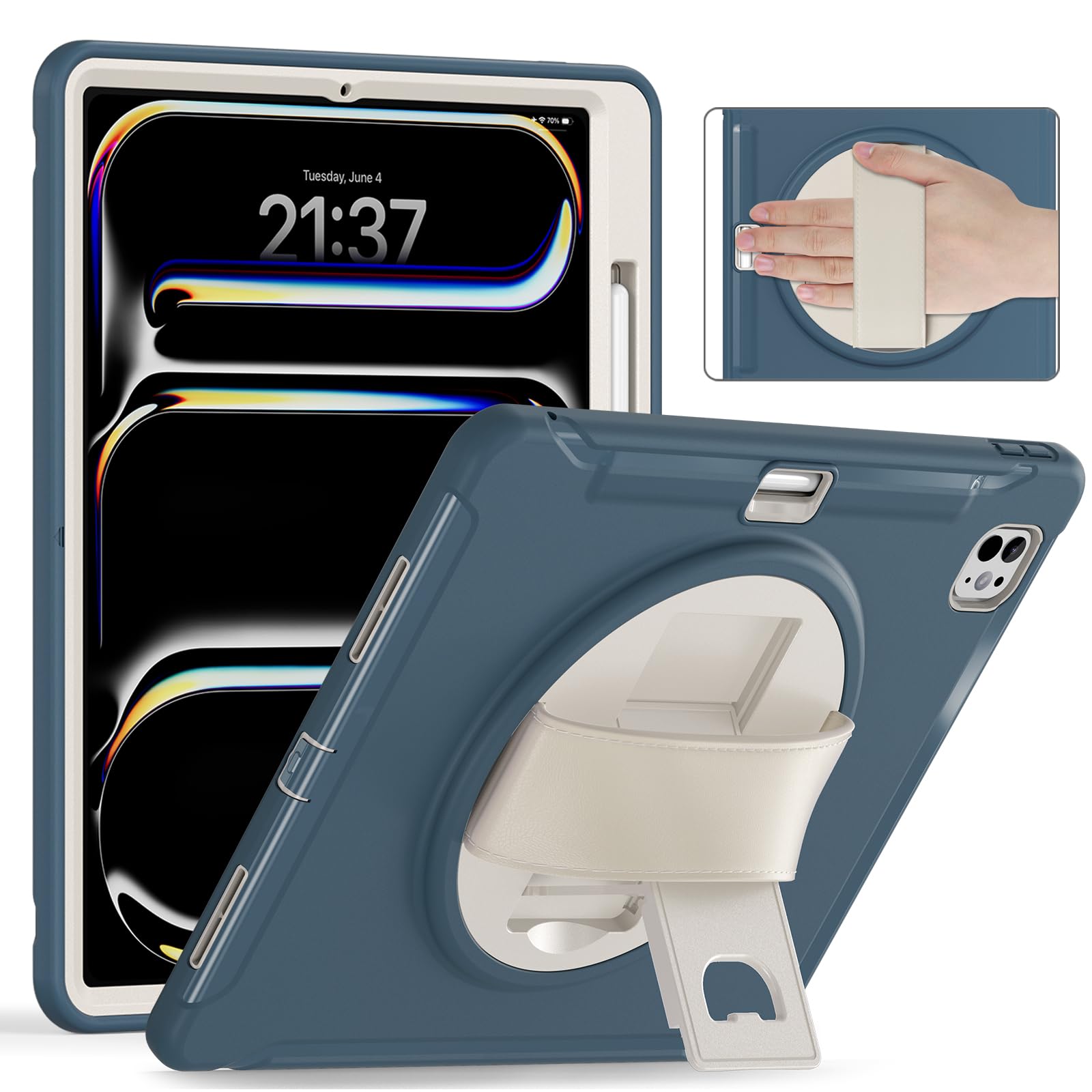 Funda para iPad Pro 11 M5 M4 con protector de pantalla y soporte giratorio de 360 grados 8