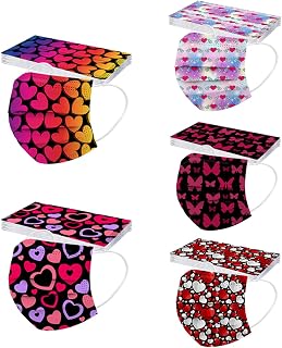 50PCS Cartoon Loving Heart Printed Disposable Face Masks, 3-Ply, Ear Loop. Protective, Breathable, dust-Proof, 3 Layer. Non-Medical Protective Disposable Mask for Valentine's Day