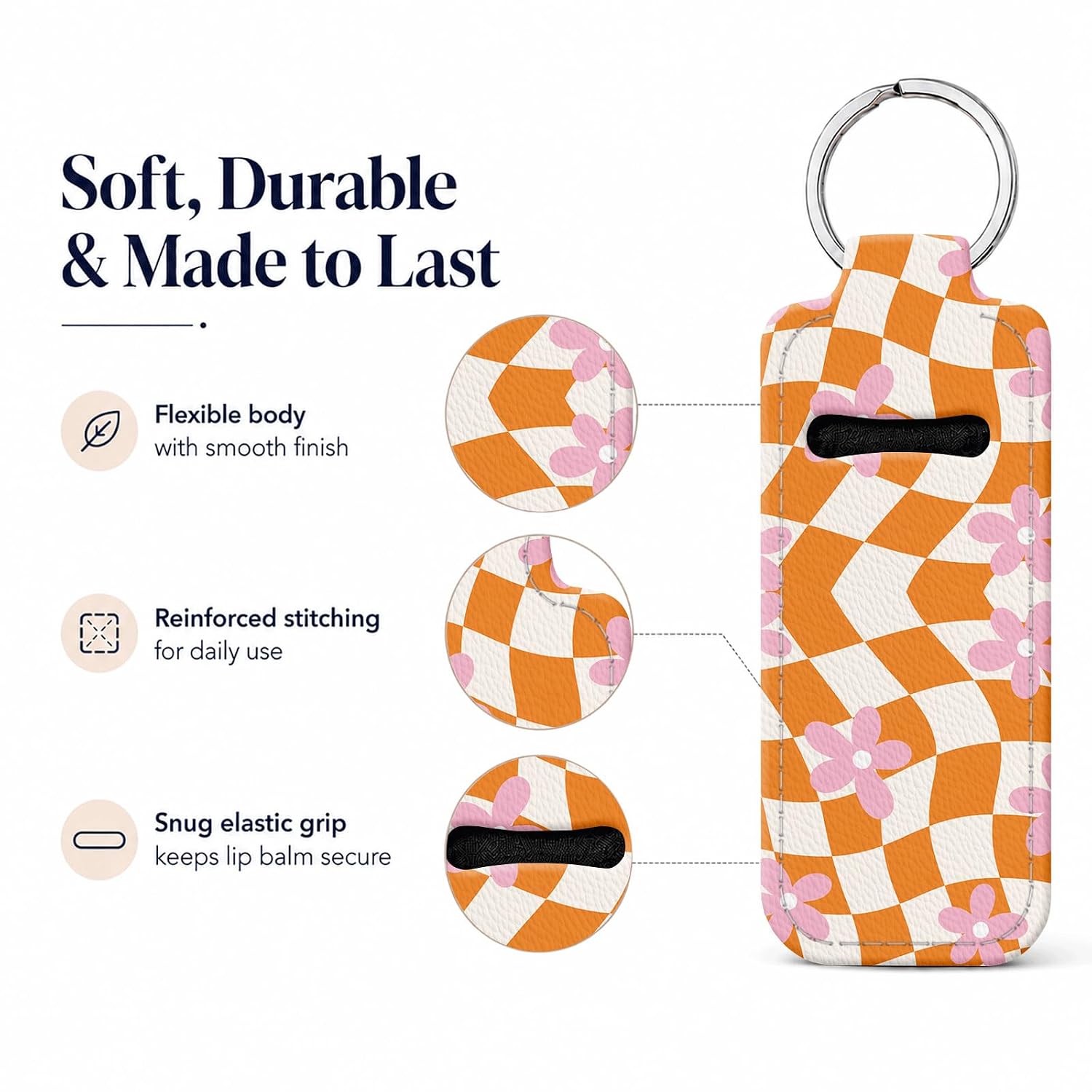 Compatible with Chapstick Holder,Personalized Lip Balm Holder Keychain, Reusable Elastic Fabric Chapstick Sleeve-Christmas Gift Idea(Orange White With Pink) image 4
