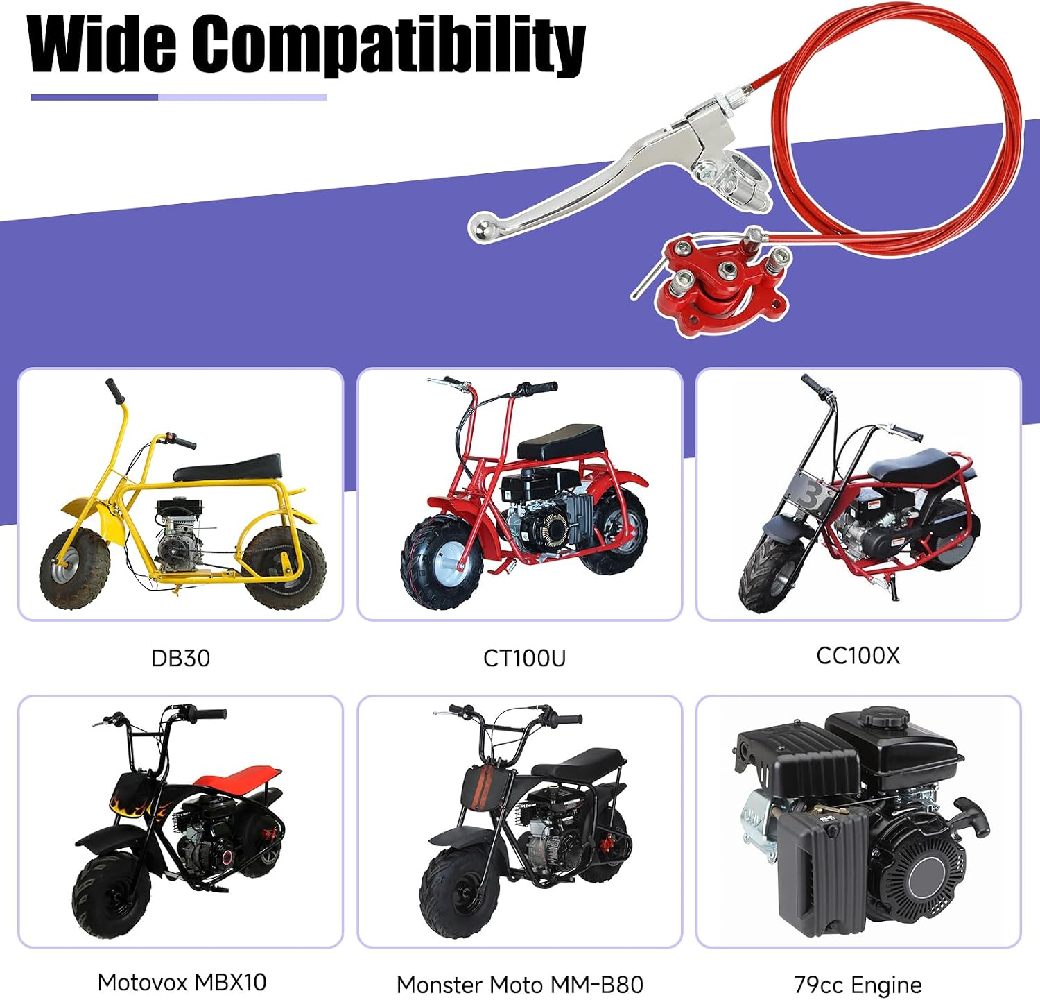 Mini Bike Rear Brake Caliper, Brake Lever Kit Compatible with Monster Mega Moto MMB80 GMB100 Colemen CT100U CC100X Baja DB30 Monster Motovox MBX10 MBX11 Predator 79cc 97cc 100cc Engine Parts