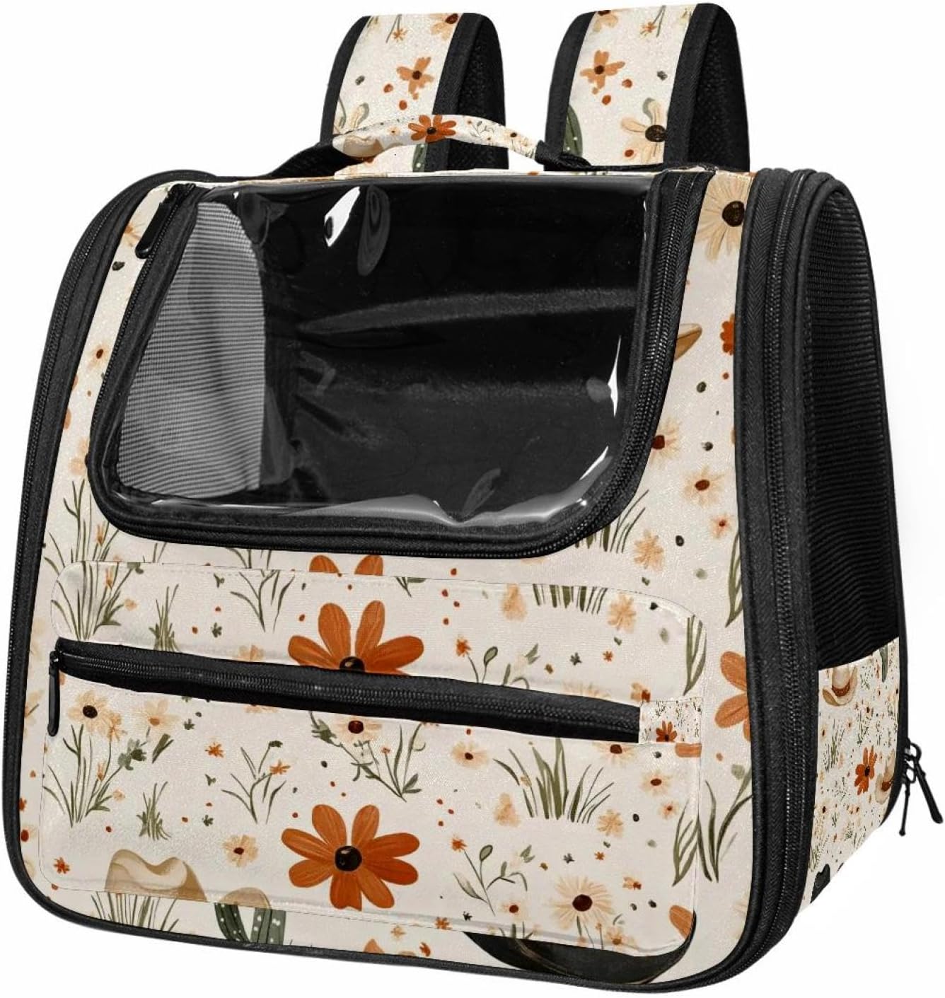 Portable Travel pet Backpack Carrier Hamster Bag Small Dog cat Carrier Breathable Hang Bag, Cowboy Hat Cactuses Western