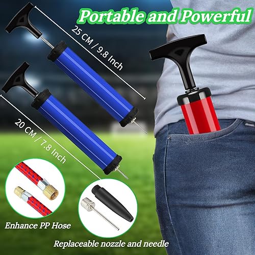 Miniatura 4 de 100PCS Portable Ball Pump Kits for Sports with Needle Nozzles Extension Hose, Air Pump for Basketball Football Soccer Volleyball, Blue and Red