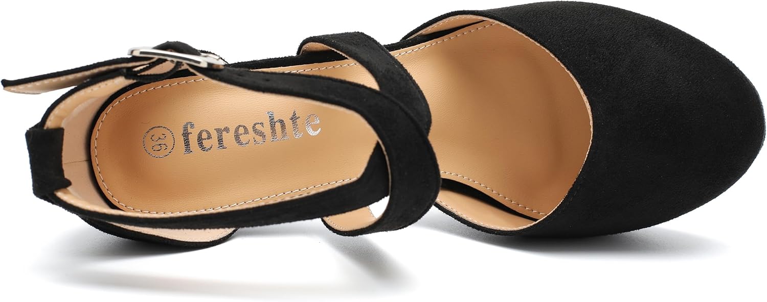 fereshte Women's Platform Pumps, Crisscross Ankle Strap, Chunky Block Heel, Closed Toe, 3.94 Inch High Heeled Dress Shoes - Image 6