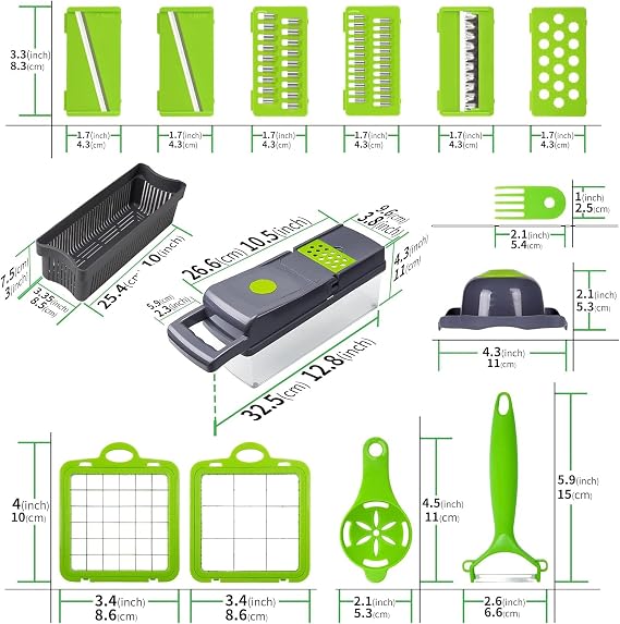 16 in 1 Vegetable Chopper, Vegetable Chopper Slicer Dicer, High-Performance Vegetable Food Cutter Vegetable Dicer Salad Chopper Onion Chopper with Stainless Steel Blades Peeler