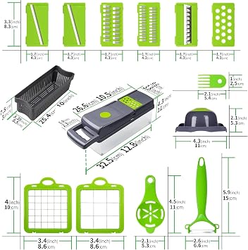 16 in 1 Vegetable Chopper, Vegetable Chopper Slicer Dicer, High-Performance Vegetable Food Cutter Vegetable Dicer Salad Chopper Onion Chopper with Stainless Steel Blades Peeler