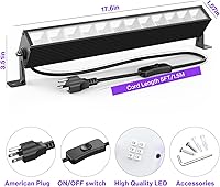 Vista 6 de Barra de luz LED negra de 40 W, barra de luz negra con cable de 5 pies, enchufe + interruptor, luces negras para fiesta brillante, póster