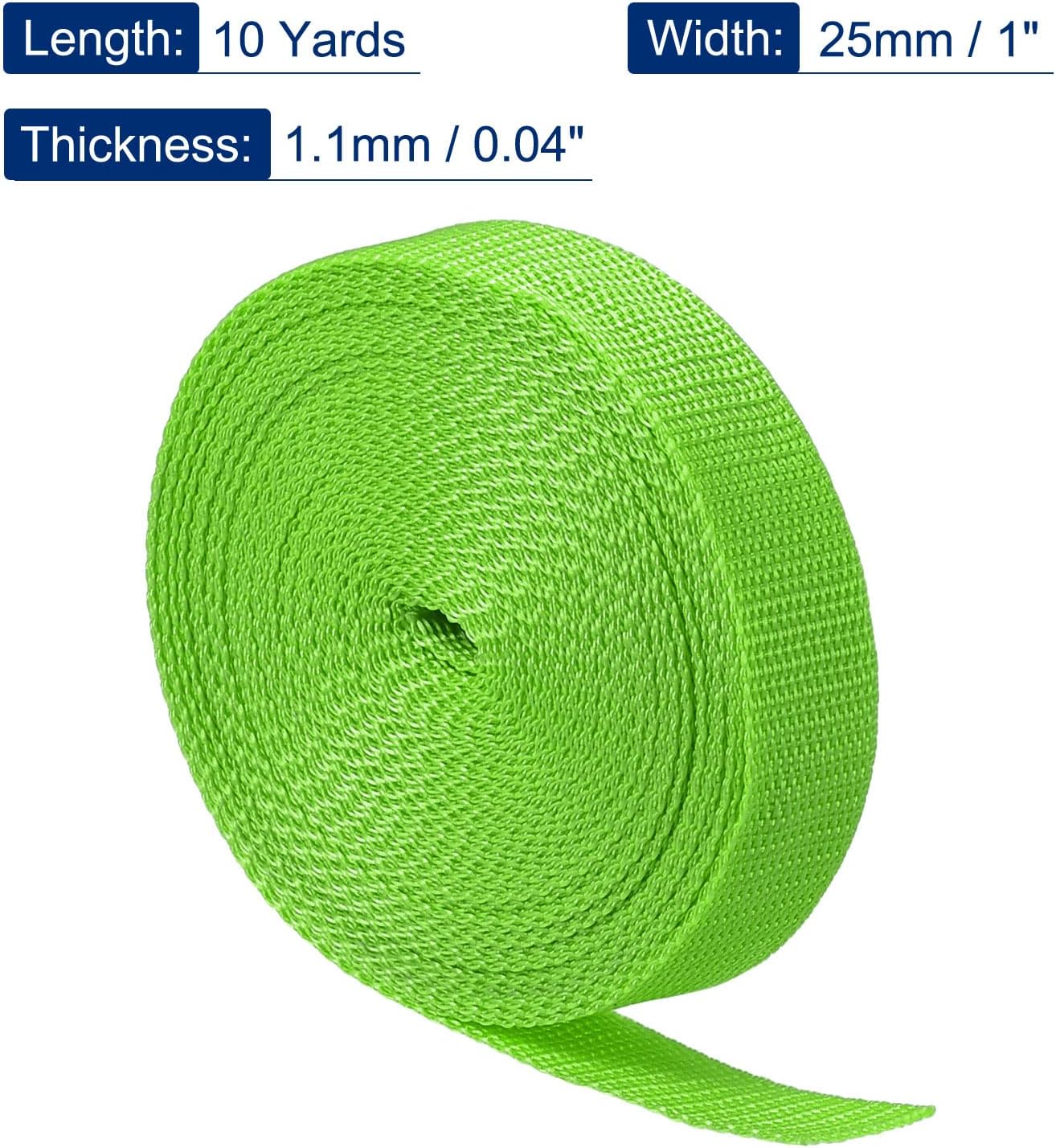 MECCANIXITY Lightweight Polypropylene Webbing Strap 1" 10 Yards Light Green Strapping Band for Outdoor