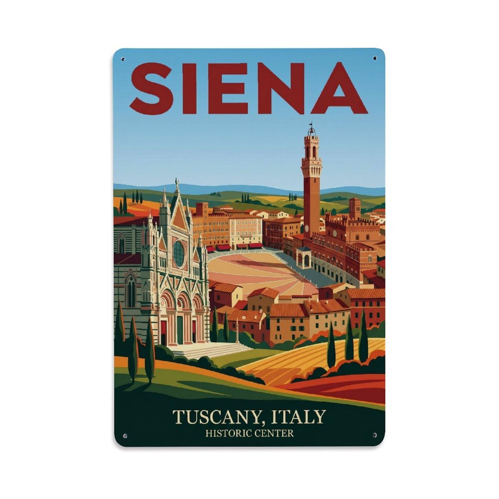 Olhnbad Style Cathedral Siena Italy Elegant City Travel Metal Tin Sign
