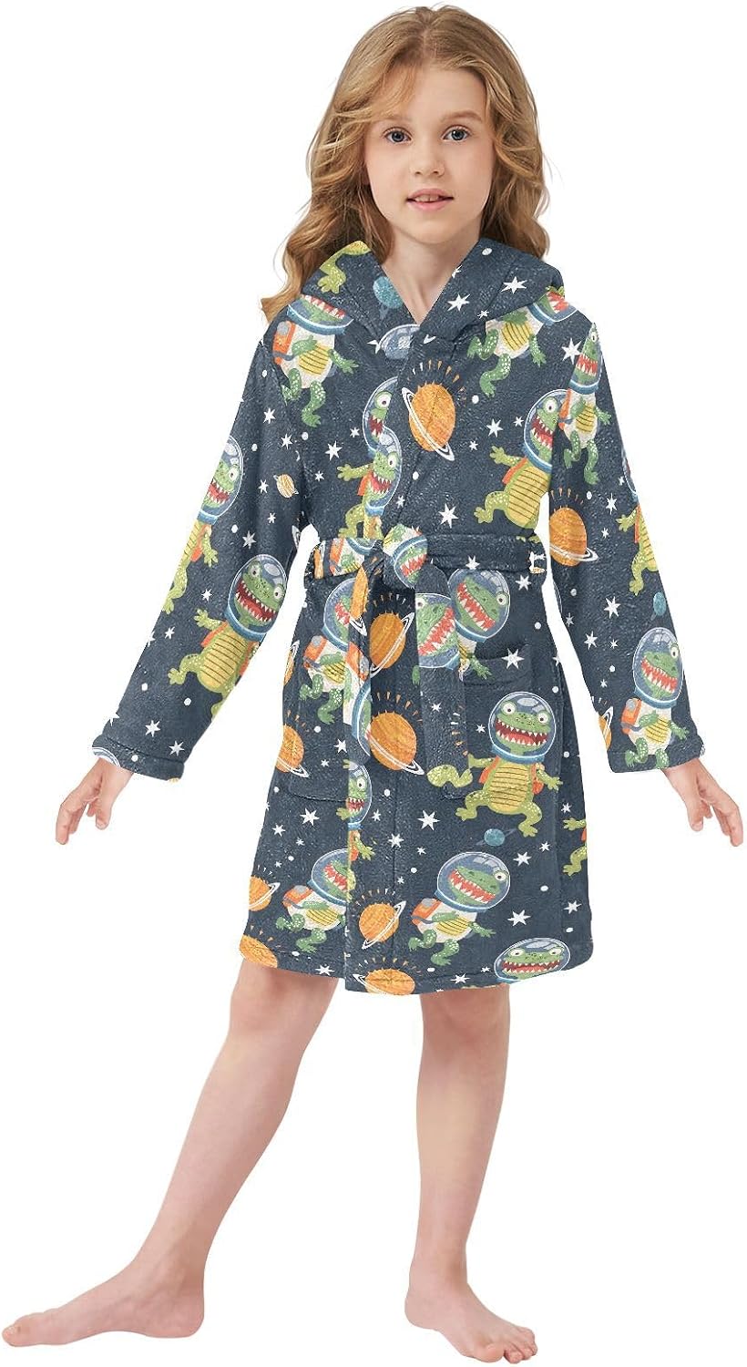 senya Funny Crocodile Astronaut Toddler Hooded Bathrobe Kids Soft Plush Bath Towel Robes for Boys Girls 2-12 Years
