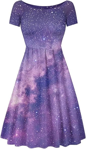 Spring Fall Summer Flowy Knee Length Dress for Women Loose Fitting Short Sleeve Midi Dress Size XS-4XL