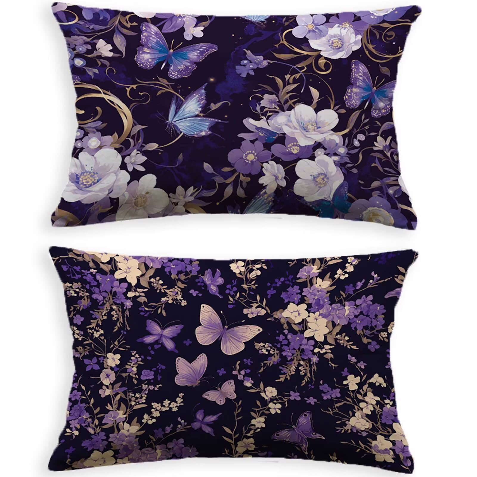 Taie oreiller 60x80cm rectangulaire violette en velours avec zip invisible