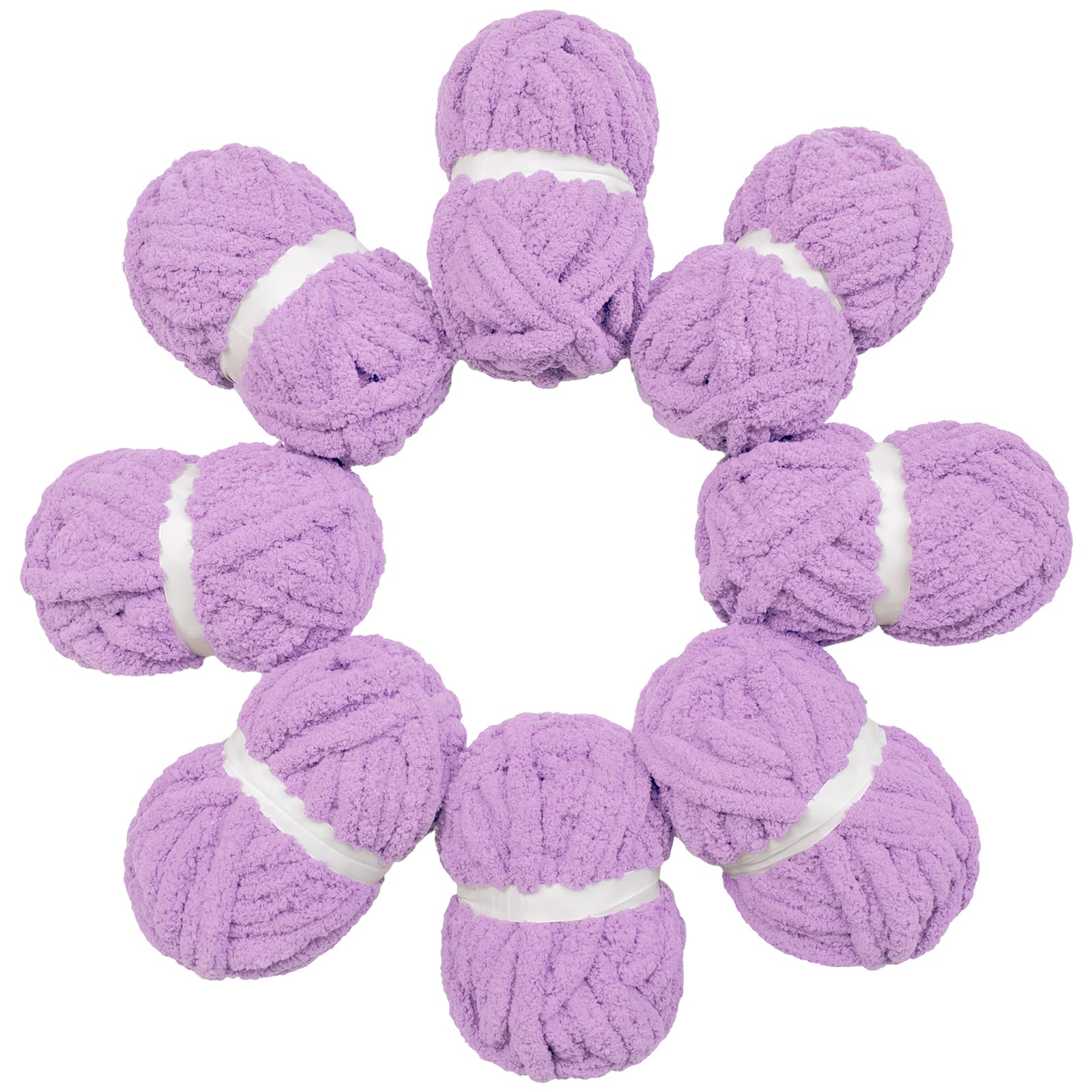 HouseABC Chunky Yarn for Hand Knitting Soft Jumbo Bulky Fluffy Chenille Yarn for Crocheting Blanket Scarf DIY 8 Pack (Light Purple, 28yds, 8 Ounces Each)
