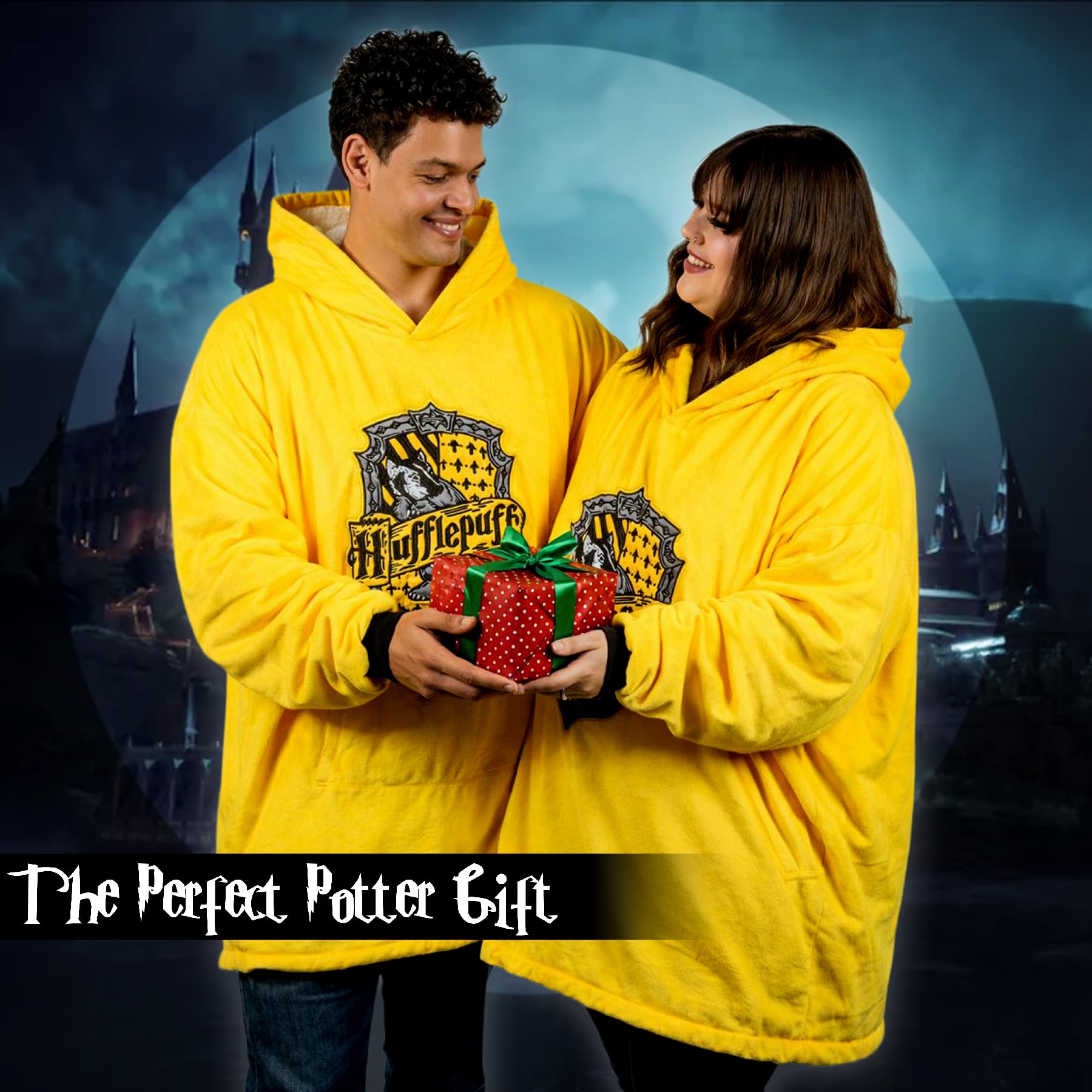 Coperta con cappuccio oversize di Harry Potter con Tassorosso, in morbido pile indossabile, design con stemma della casa, regali per donne, uomini, adulti, bambini, giallo