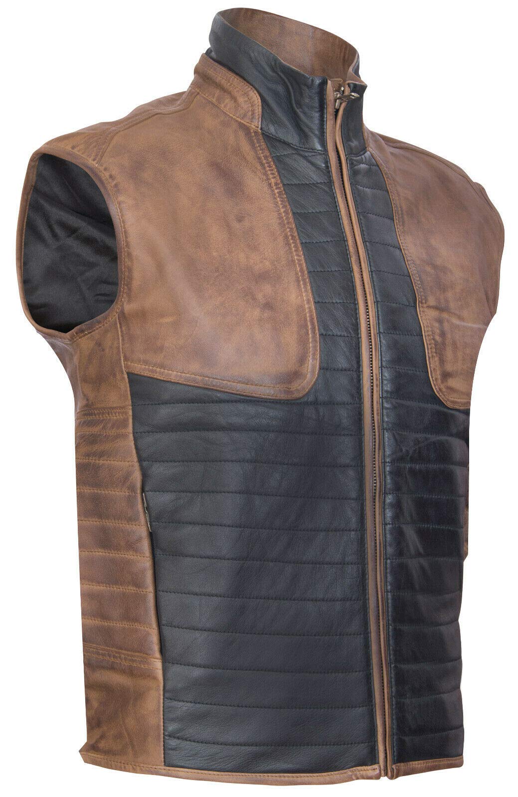 Infinity Leather Chaleco Sin Mangas de Cuero Marrón Acolchado Negro Para Hombre Chaleco Sin Mangas Chaleco