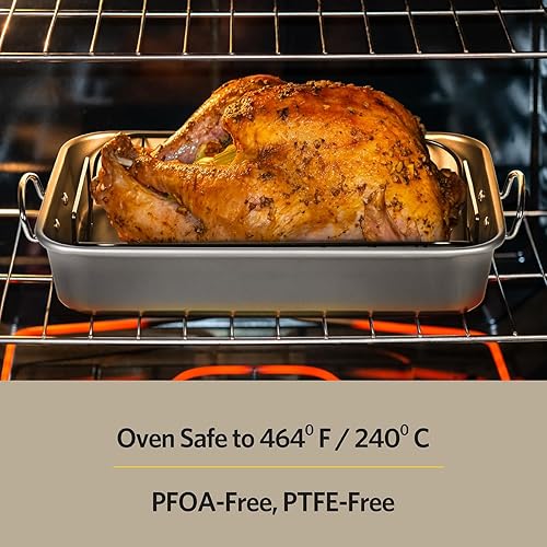 Miniatura 2 de Glad Asador antiadherente de 11 x 15 pulgadas  Plato de metal resistente con estante  Bandeja grande para horno para hornear pavo, pollo y verduras