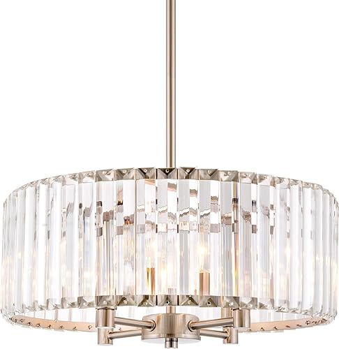 Miniatura 9 de Kira Home Delilah - Lámpara de araña moderna con 4 luces de cristal de 16 pulgadas + paneles de vidrio biselado transparente, acabado de níquel