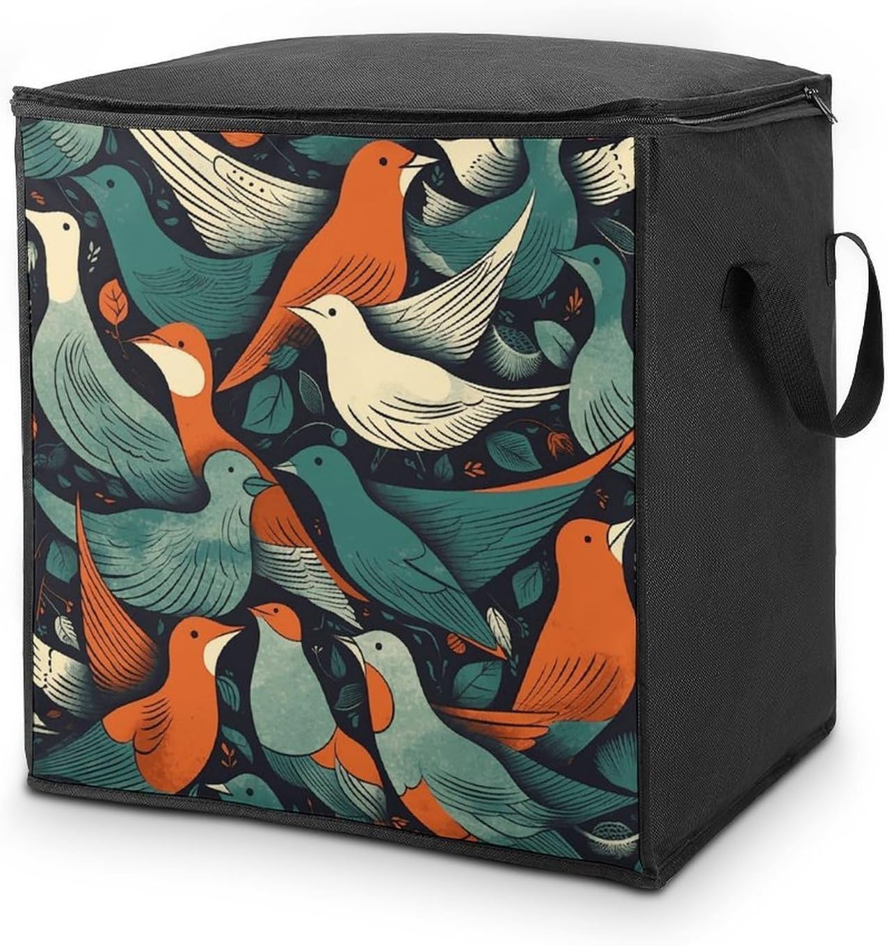 Flock of Birds Storage Bag with Zippers And Handle Extra Large Bedding Comforter Storage Bag Foldable Blanket Storage Bags Fabric Moving Bags for Closet Organizer (70L)