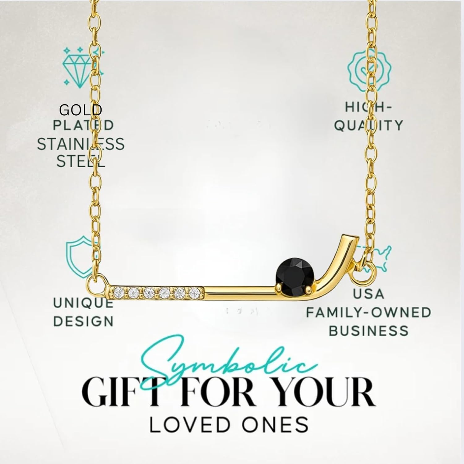 Gold Hockey Stick Necklace –Ice Hockey Jewelry with Black Stone Puck – Gifts for Hockey Players, Moms, Fans & Coaches – Adjustable Chain Sports Pendant for Women & Teens - Image 3