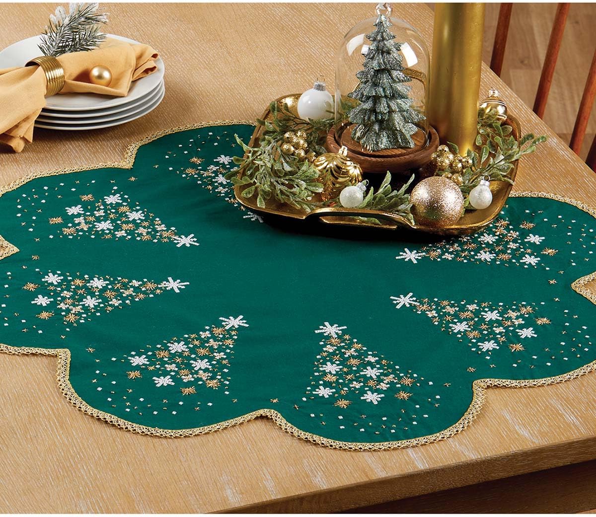Nob Hill Christmas Trees Table Topper Stamped CrossStitch Kit