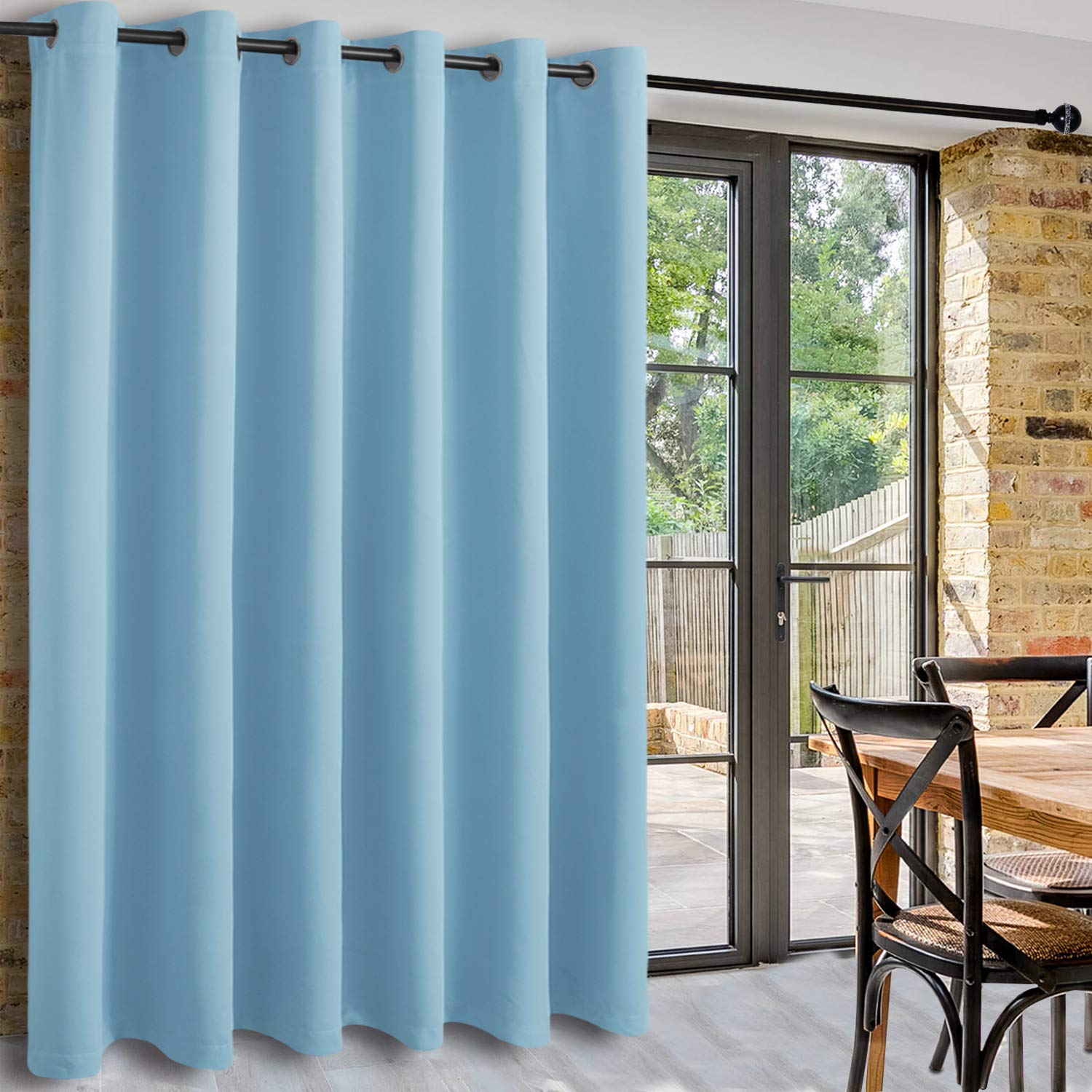 DWCN Total Privacy Room Divider Blackout Curtain - Thermal Curtains for Patio Door, Living Room, Bedroom Partition and Shared Office Space, 1 Grommet Curtain Panel, 8.3ft Wide x 7ft Tall, Light Blue